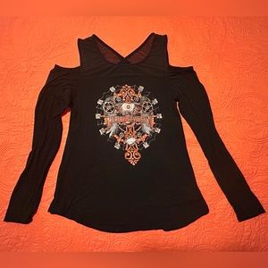 Harley Davidson Women’s Cold Shoulder   Bling Long Sleeve Top